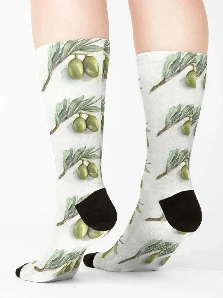 فرع الزيتون الأخضر المائية التوضيح الجوارب الصيف عدم الانزلاق الشتاء الحرارية الكثير الجوارب الذكور المرأة