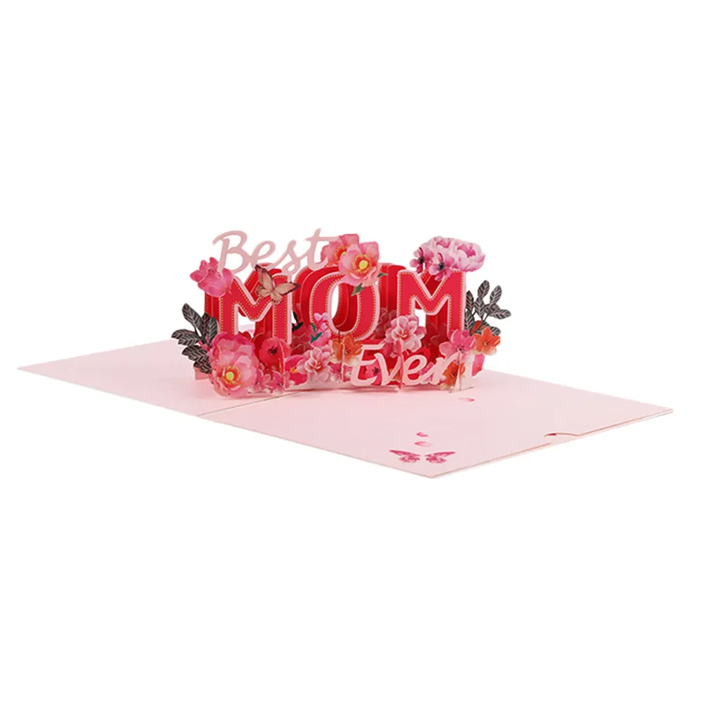 

Exquisite 3D Mother's Day Card with Floral Letter Design Firm Paper Structure Smooth Writing Surface Best Gift for Mom