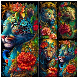 DIY Diamond Painting Cross Stitch Kit Leopard and Flower Full Drills Diamond Mosaic New Collection 2024 Home Decor Gift
