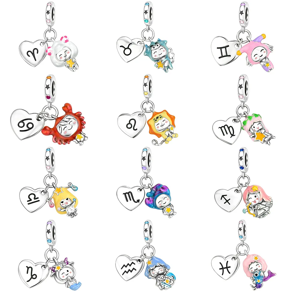 Silver-Plated Glow-in-the-Dark Aries Charm, Fits European Bracelet, Cute Astrology Jewelry