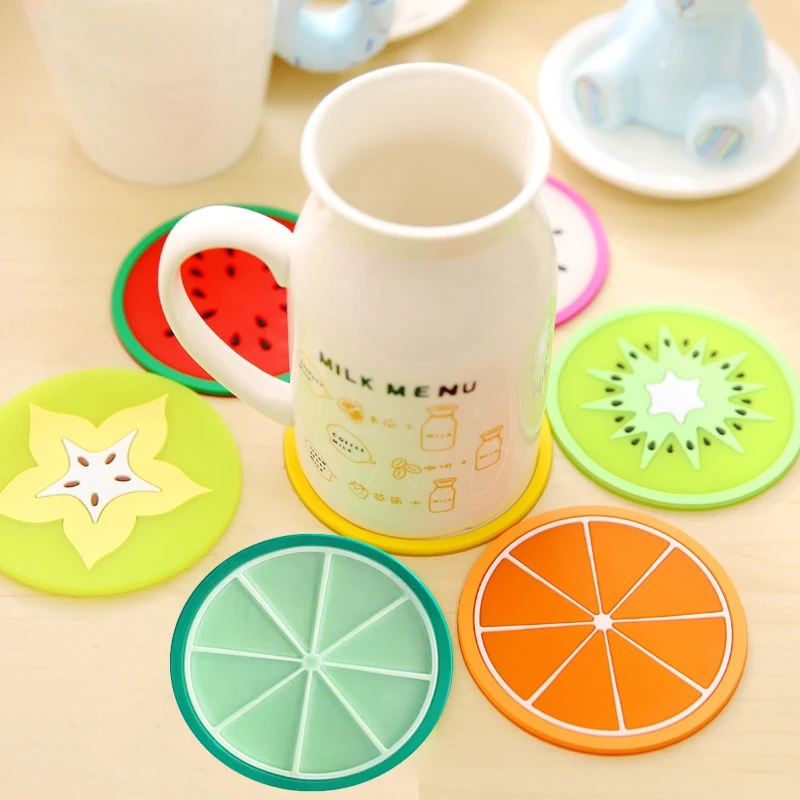 1 Piece Fruit Style Coaster Creative Cup Pads Silicone Insulation Mat Hot Drink Holder Kitchen Dining Bar Table Decoration