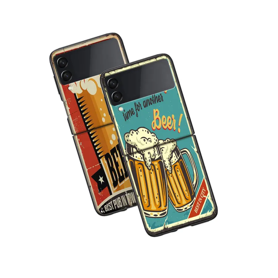 Beer Cup Barley Vintage Rusty iron plate Case Case for Samsung Z Flip 6 5 4 3 5G Black Hard Cell Phone Galaxy Cover Z Flip 5