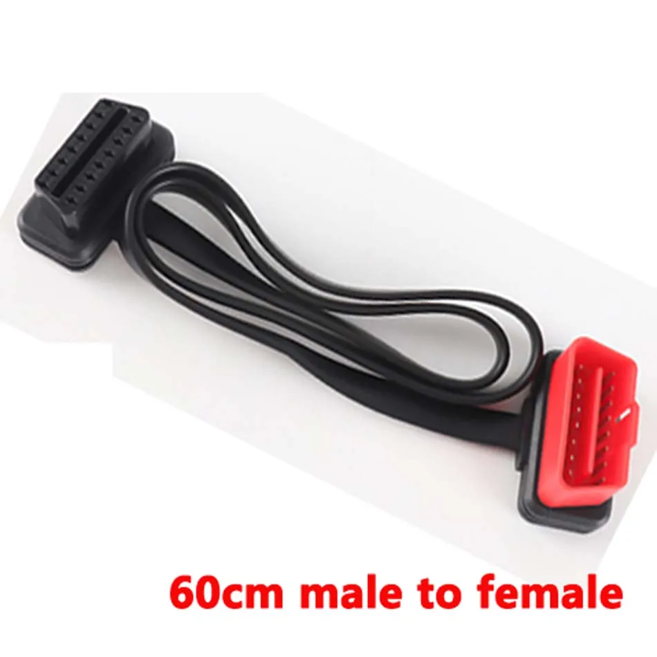 0.6M OBD2 Red Male to Female 8C Elbow Flat Wire 30CM OBD2 16PIN Noodle Cable 60cm OBD Adapter with Switch for Car Scanner Extend