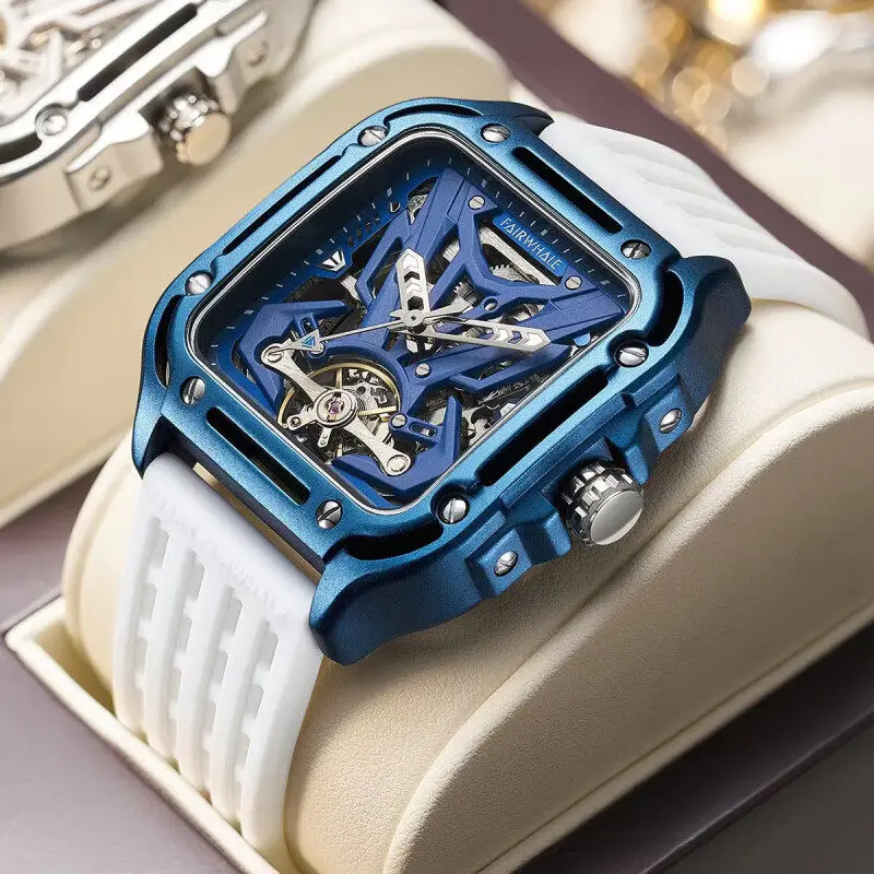 

Mark Fairwhale Fashion Men's Automatic Mechanical Wristwatch Luminsou Skeleton case relógios masculino