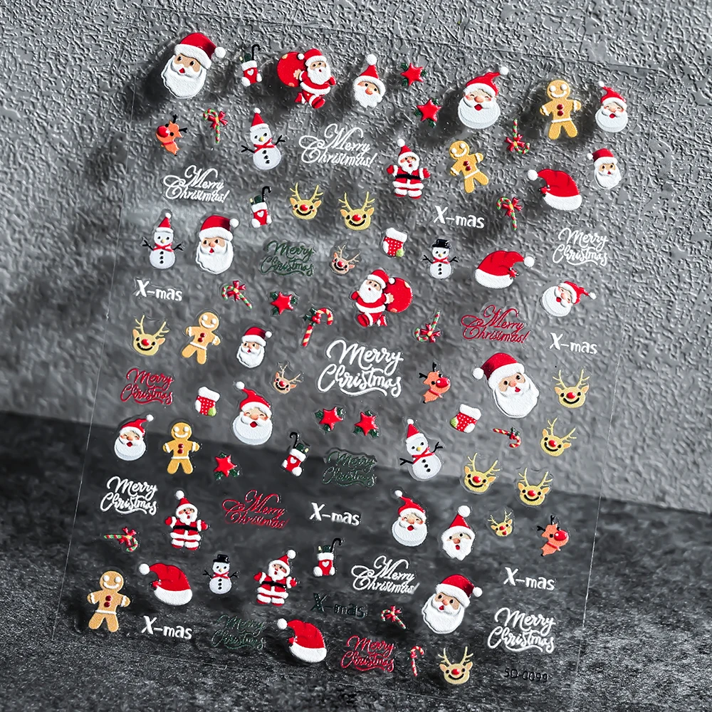 1Pcs 5D Relief Christmas Snowman/Snowflakes Nail Art Stickers 8*10cm Embossed Snowflake Xmas Slider Self-Adhesive ChristmaDecals