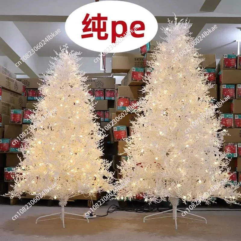 Spot pure PE flocked white dead branch tree with lights Christmas simulation artificial Christmas tree shopping mall interior