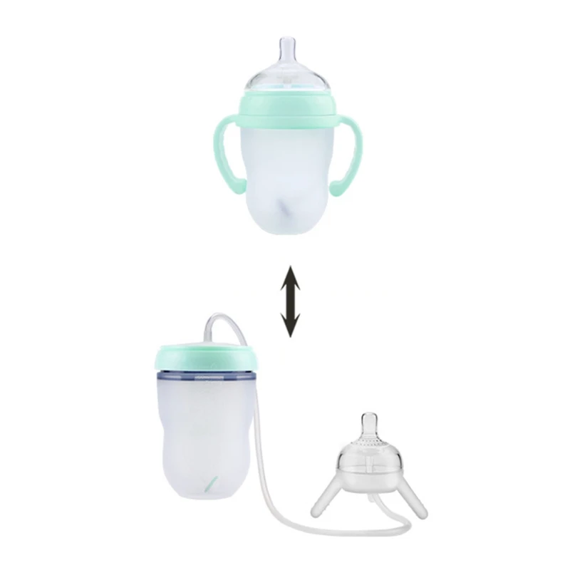 Handless Newborn Milk Bottle Self-Feeding Baby Bottle with Long Straw Tube Cup D5QA