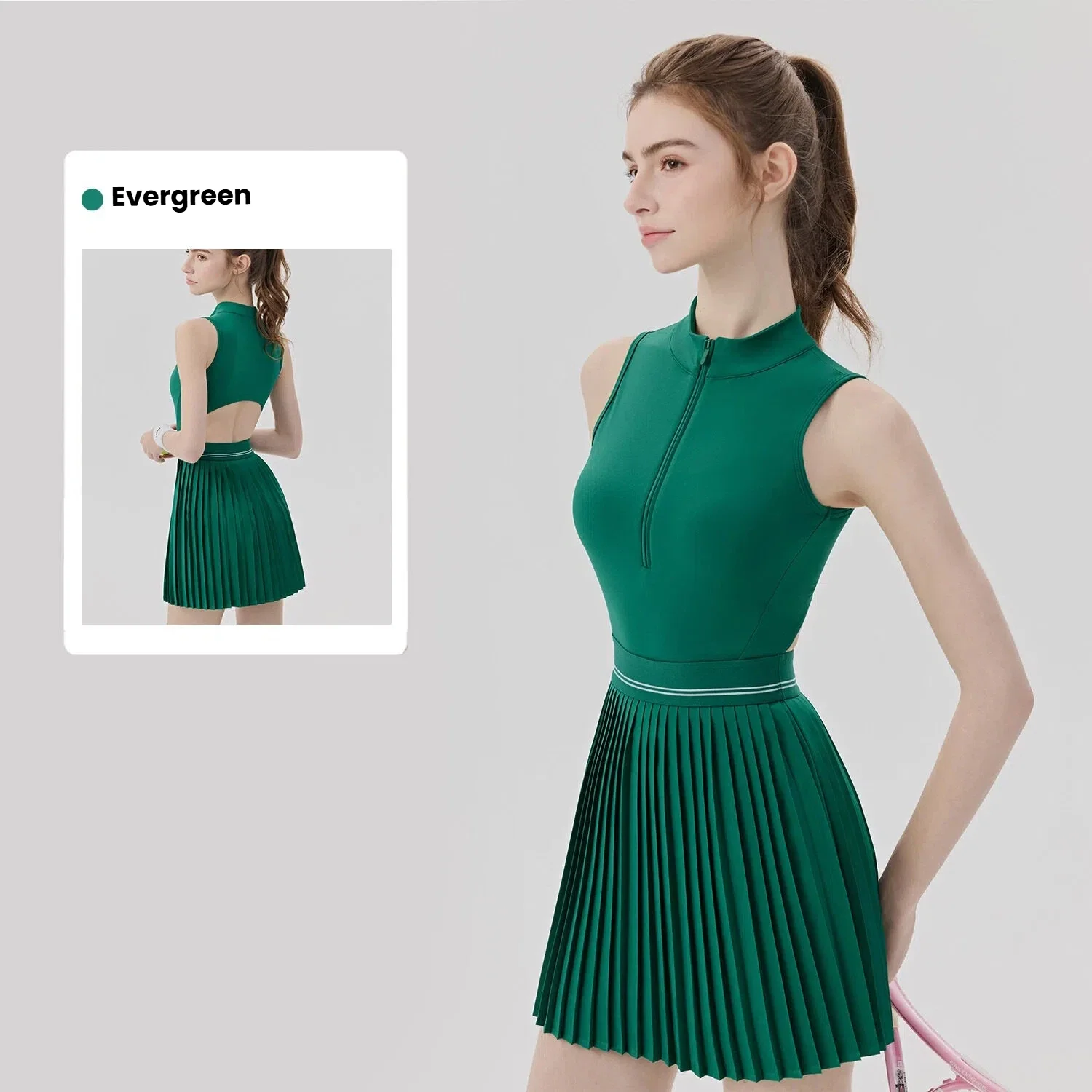 

Women’s Sports Dress with Built-in Bra Cooling Breathable Anti-Exposure One-Piece Tennis Yoga Badminton Bodysuit Athletic Skort