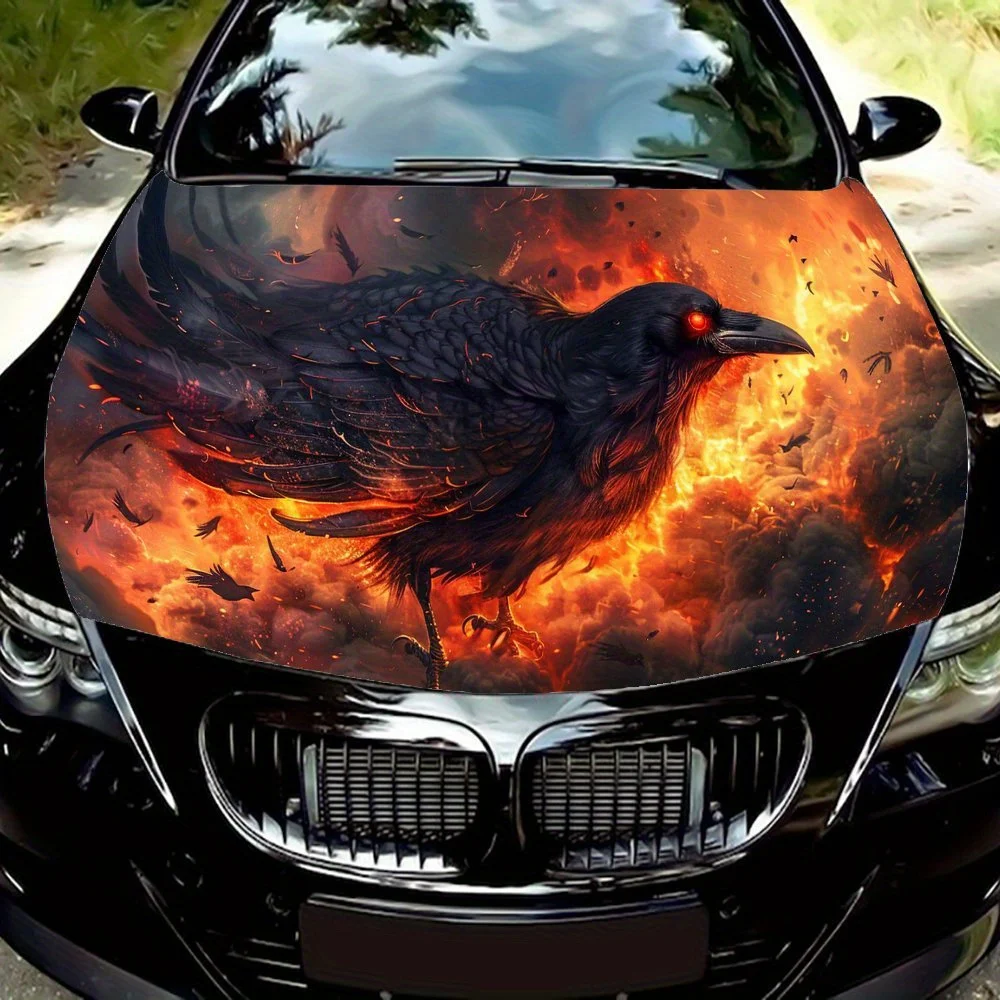 

Виниловая пленка для автомобиля Red Eyes Black Crows in Flames, водонепроницаемая наклейка на капот автомобиля из ПВХ, самоклеящиеся устойчивые к царапинам наклейки для Eng
