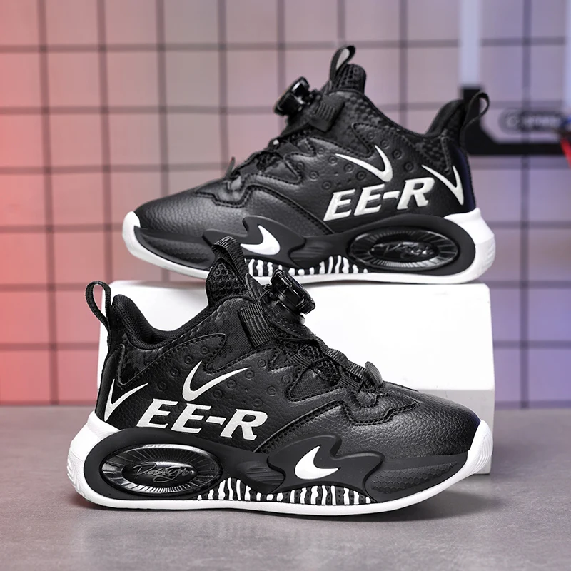 

A pair of children's four-season leather high-top basketball shoes, wear-resistant basketball shoes, sizes 31-40，HL-2798