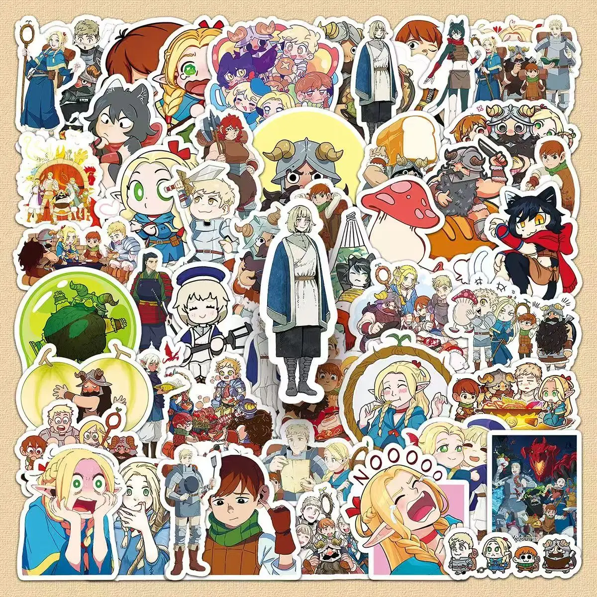 50pc Anime Delicious in Dungeon Marcille Laios Senshi Cartoon Waterproof Stickers DIY Decals Phone Skateboard Luggage Decor Gift