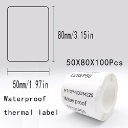 5PK E210 P50 Label Paper Sticker 50*80mm 100pcs/roll White Label Tape Waterproof Tag Sticker for E210 Label Printer M110 M220