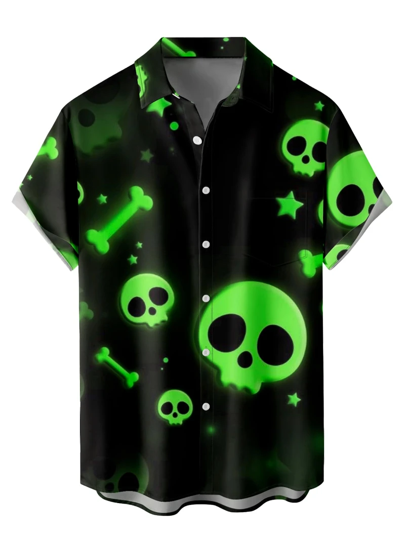 

Новые мужские рубашки с коротким рукавом с 3D принтом, повседневная винтажная рубашка с рисунком ужасов и черепа, осенний костюм на Хэллоуин, забавная уличная одежда