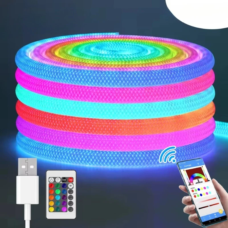 

360 Degree Round Mesh Chase Color Light Emitting Diode Neon Kit Flexible Nylon Silicone IP67 5v Braided Rope Light