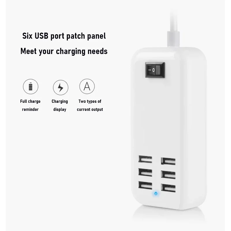 EU/UK/US Portable 30W USB Desktop Charger 6USB Plug-in Charger Suitable For Smartphones And Tablets 3A Fast Charging