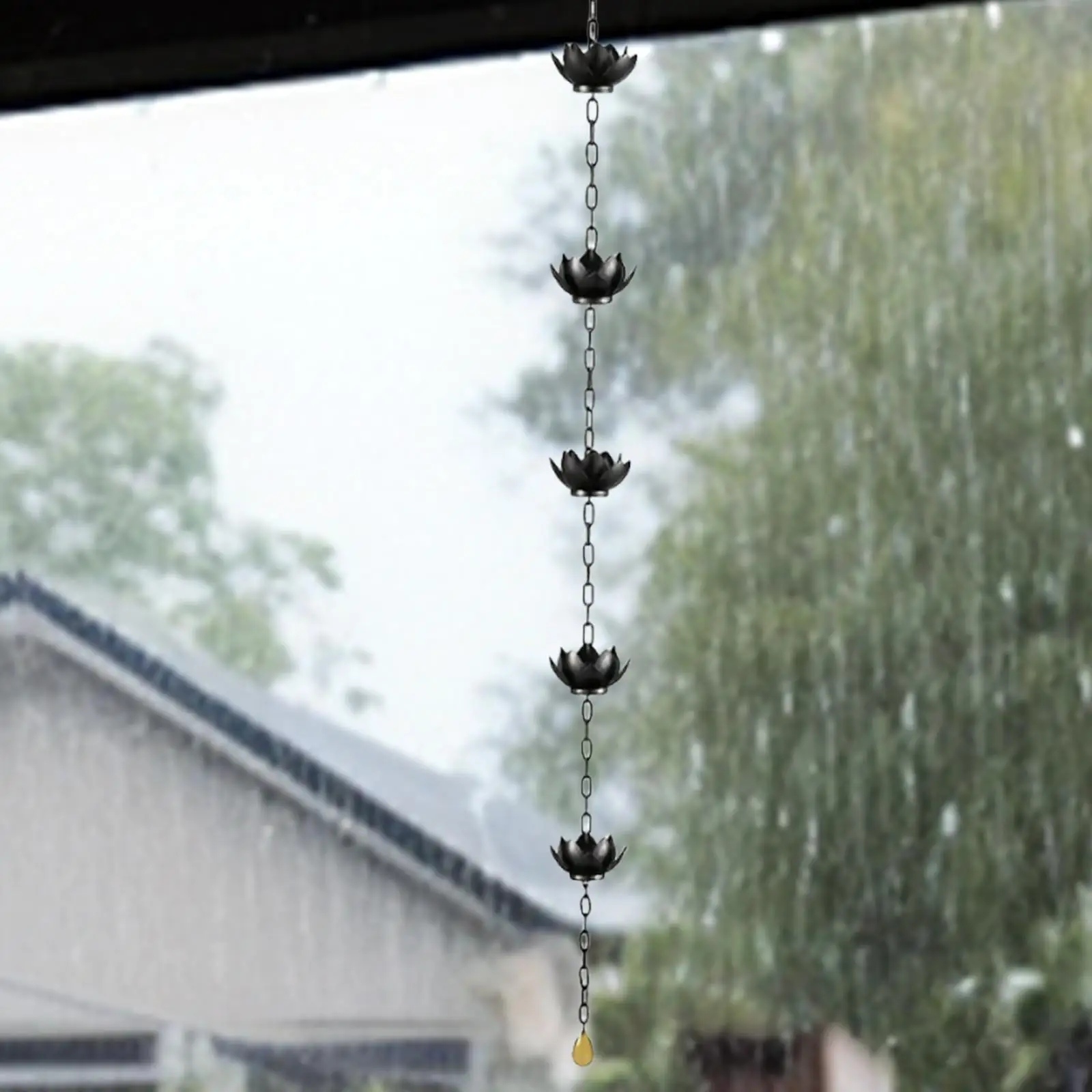 

Lotus Flower Rain Chain for Gutters Replacement Downspouts Pouring Cups Rainwater Diverter for House Sheds Yard Outdoor Roofs
