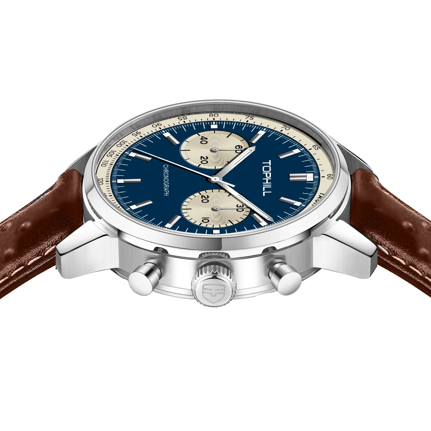 Zegarek chronograf TOPHILL, zegarek wyścigowy, zegarek Seagull 1963, mechanizm ST19, szkło szafirowe, edycja limitowana w stylu militarnym.