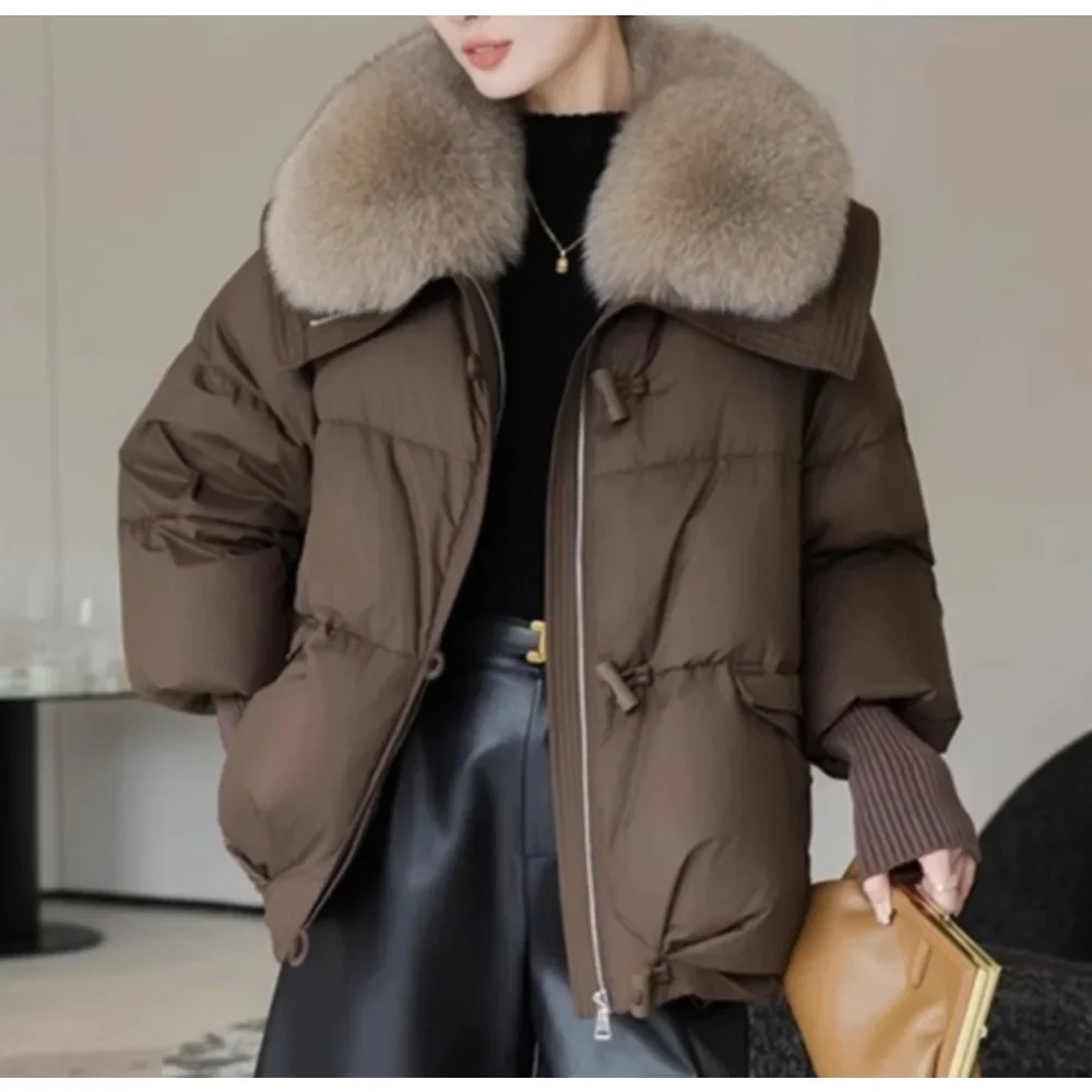 秋冬新作 レディースファッション ニット袖 ホワイトグースダウンコート 女性用天然フォックスファー パファージャケット