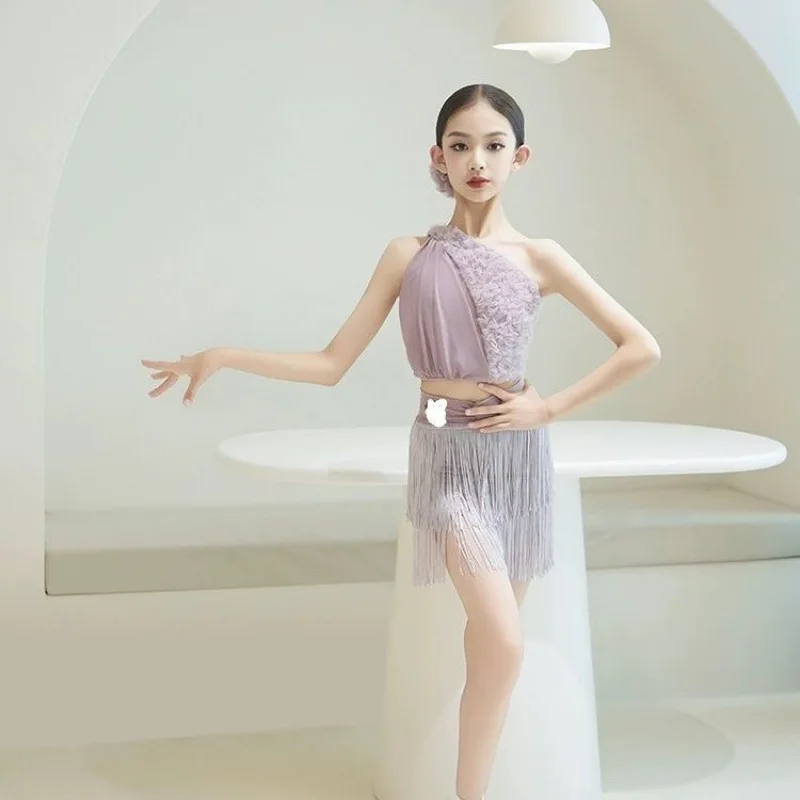 New Latin Dance Advanced Suspender Split Performance Suit Children's Summer Practice Performance Suit