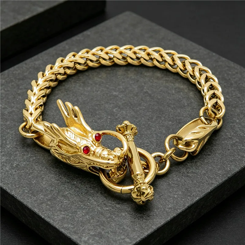 Steampunk Rock Dragon Bracelet for Men In Waterproof Stainless Steel Skeleton Men's Bracelet Man Bike Jewelry His Birthday Gifts