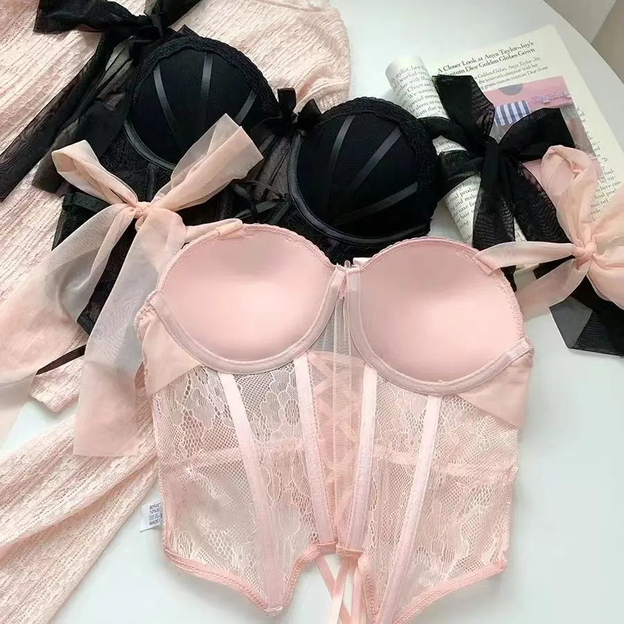 Sladké sexy krajkové spodní prádlo podprsenka sada rybí kosti korzet pikantní dívka tenký ramínko shromážděný typ dámské spodní prádlo - náhled 6