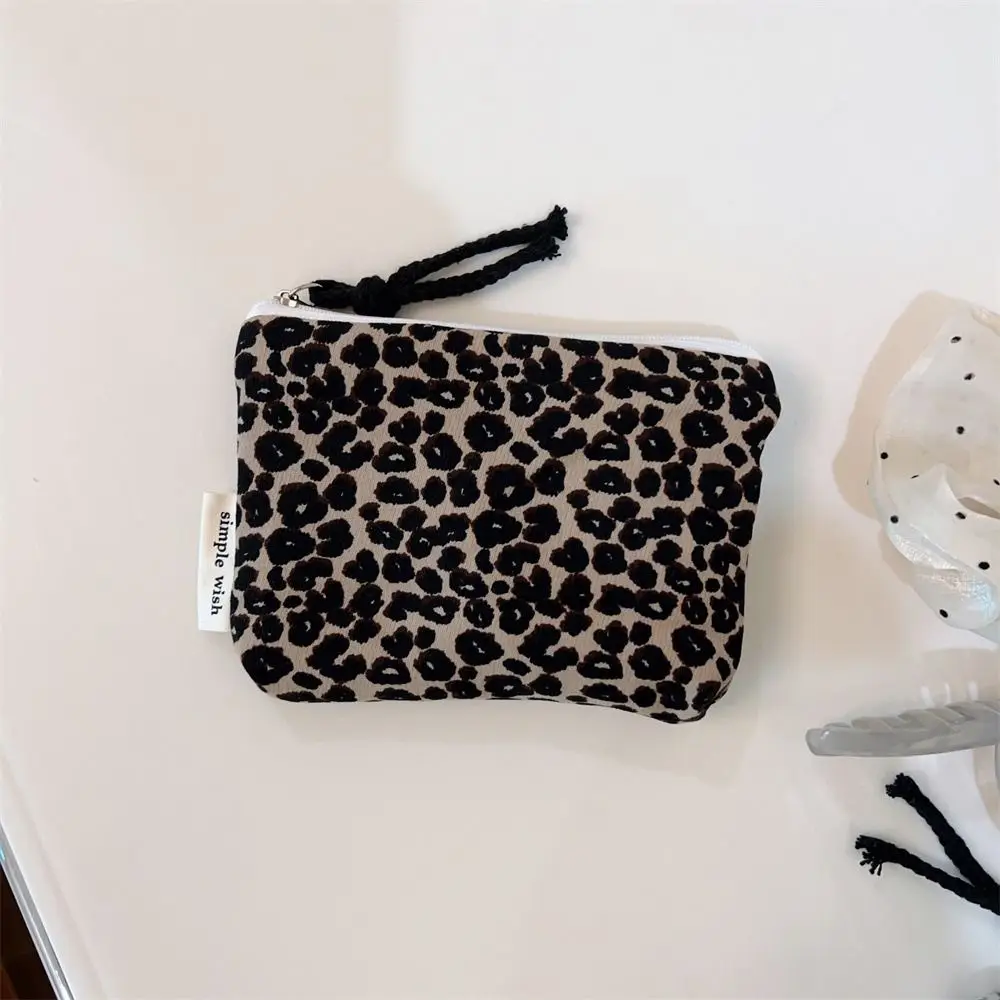Fashion Leopard Print Makeup Pouch Zipper Canvas Coin Purse Portable Retro Style Cosmetic Organizer Daily Carry