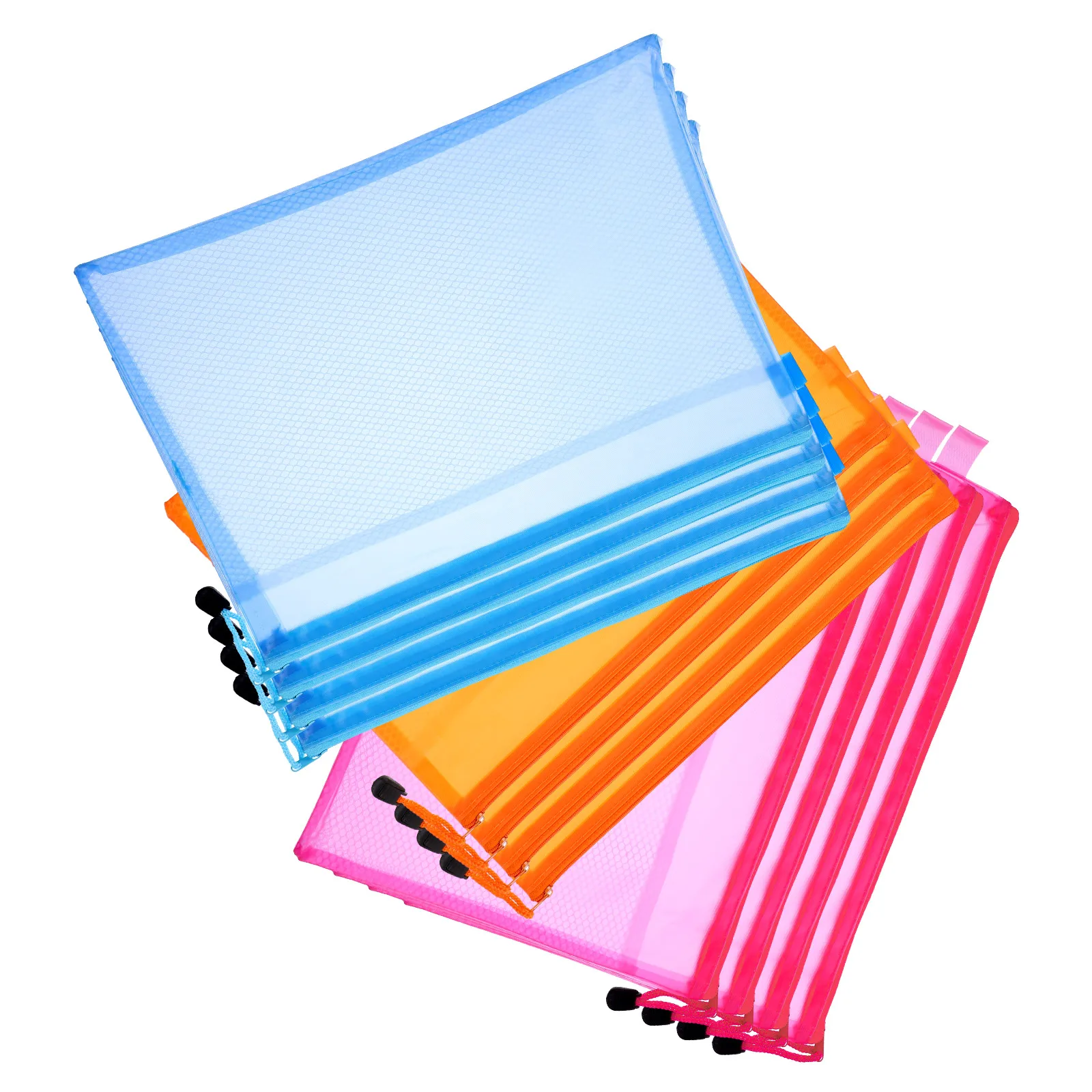 

12pcs Pvc Zipper Storage Document Organizer Clear Stationery Holder For School Office Travel Large Capacity File Bag Student