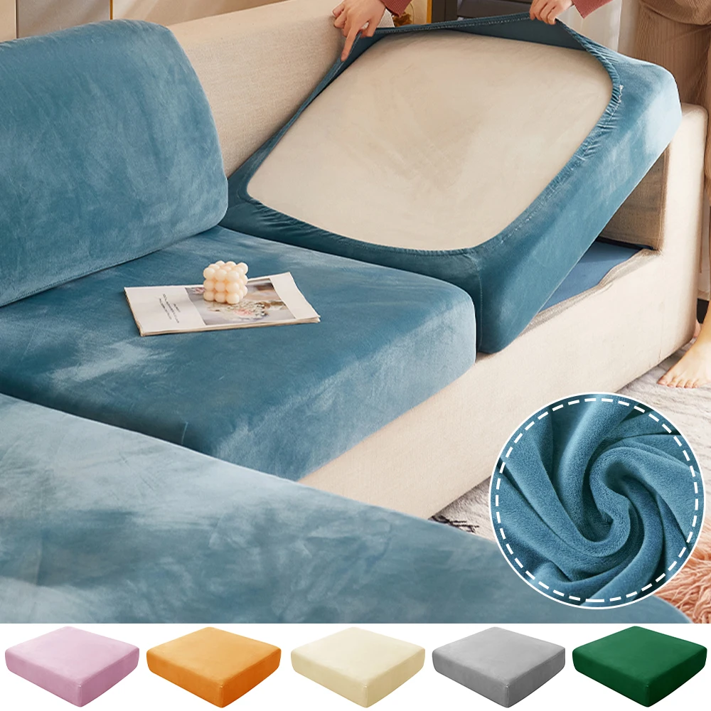 Velvet Sofa Seat Cushion Cover Soft Solid Sofa Covers High Stretch Sofa Couch Slipcover Spandex Thick L-shaped Living Room Home