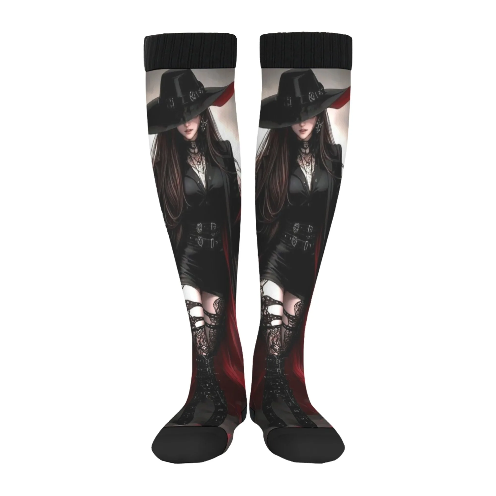 Stoking desain Gotik gelap uniseks gaya Harajuku kaus kaki hip-hop modis kasual elastis nyaman hangat kaus kaki olahraga kasual