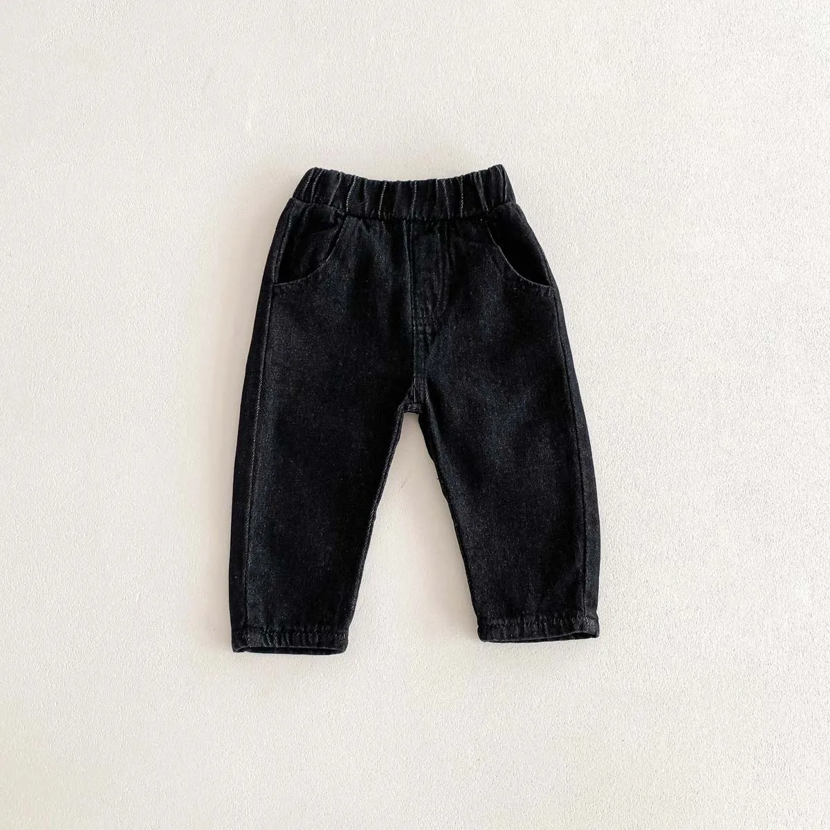 MiniAinis Spring New Baby Toddler Solid Color Jeans Girls Soft Pants Boys Elastic Waist Casual Trousers Kid Pockets Britches image 5