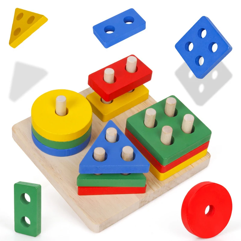 Juguetes de madera Montessori para niños, formas geométricas, clasificación de colores, ladrillos de matemáticas, bebé, preescolar, aprendizaje temprano, juguetes educativos