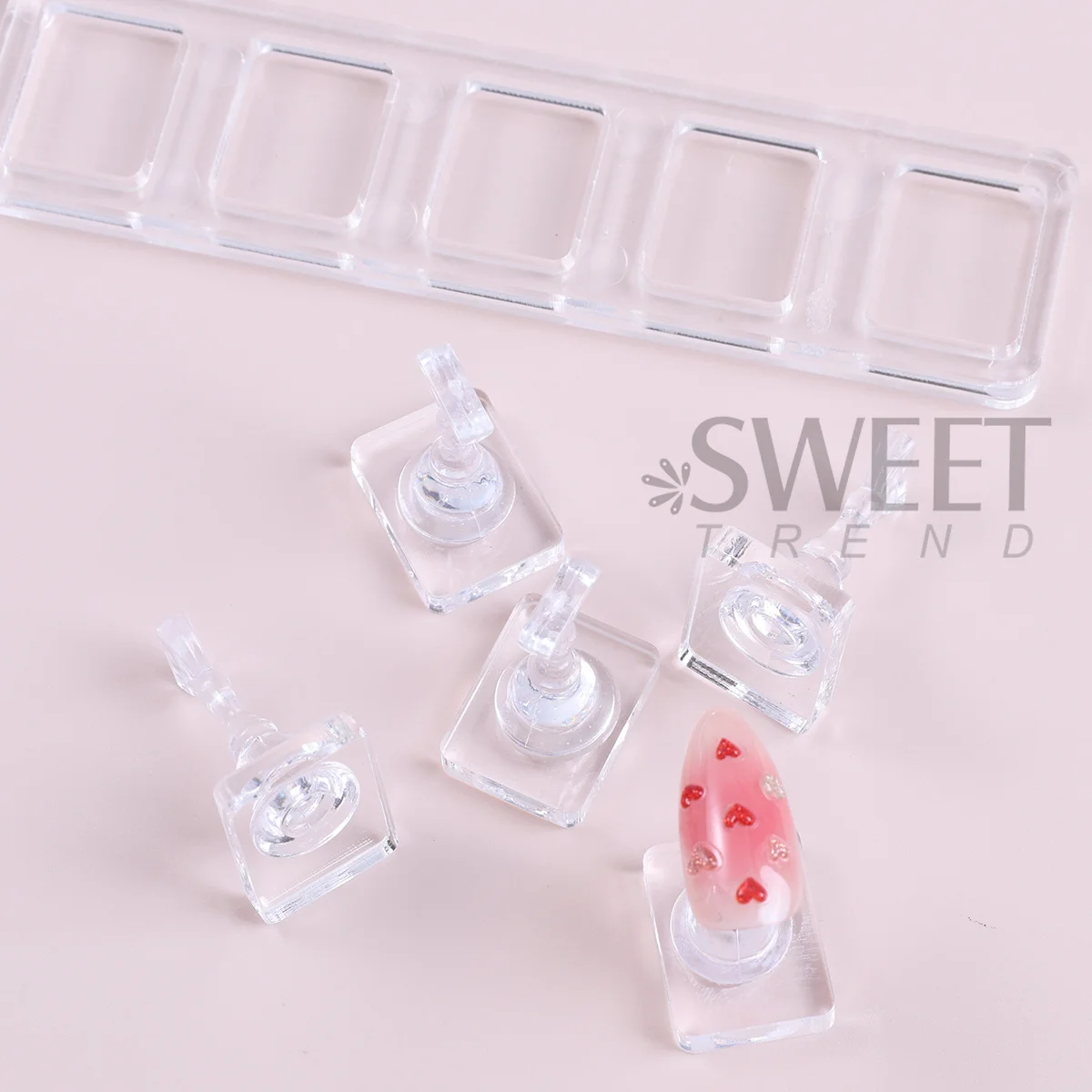 1 Juego de soporte de exhibición de uñas acrílicas, diseño transparente no magnético, pieza de ajedrez, herramienta de entrenamiento, suministros de manicura para práctica DIY