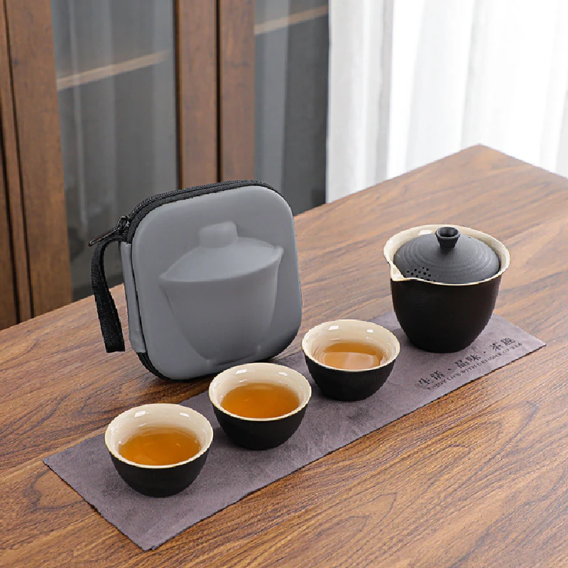 

Simple Travel Tea Set Crack Cup A Pot of Three Cups Portable Covered Bowl Tea Cup Outdoor Kung Fu Tea Set Tea Making Gift