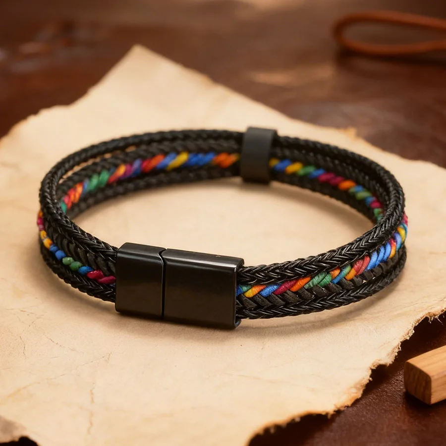 Mens Bracelet Magnetic Clasp Woven Metal Rope Wristband Outdoor Survival Durable Nylon Weave Sporty Wrist Accessory