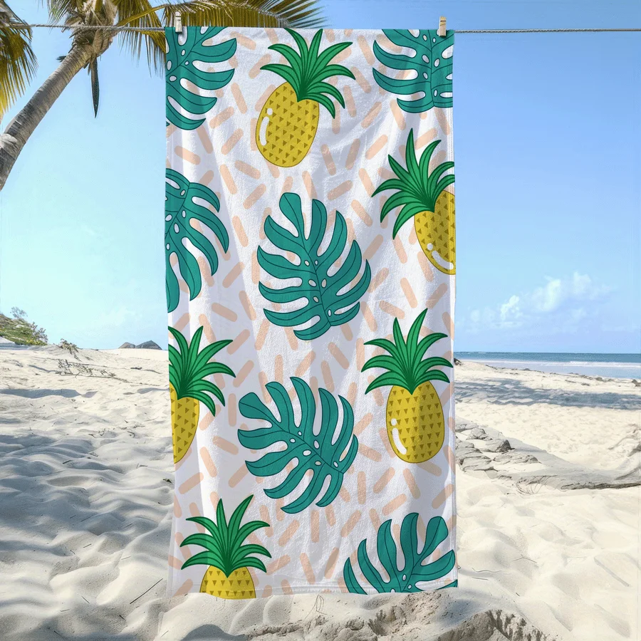 1pc Tropical Pineapple Leaf Pattern Beach Towel - Soft, Absorbent, Quick-Dry Suitable for Swimming, Camping