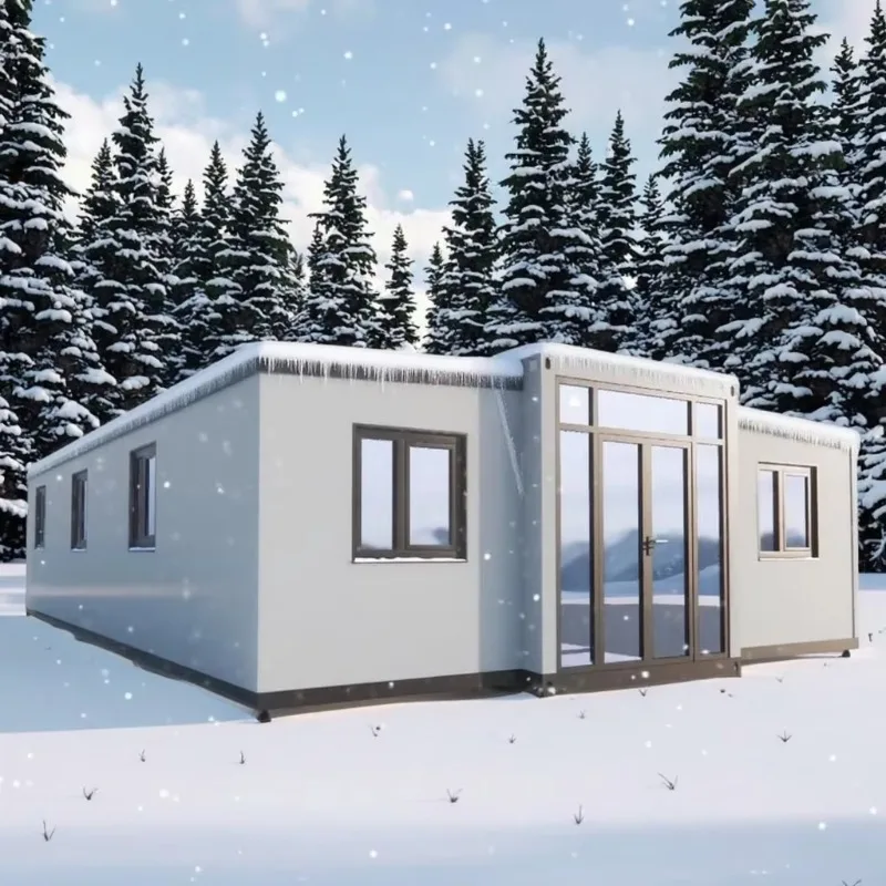 فيلا متنقلة بطول 40 قدمًا، عائلة صغيرة مسبقة الصنع قابلة للتوسيع، 2-3 غرفة نوم، منزل حاوية، هيكل فولاذي مجهز بالكامل، حديث