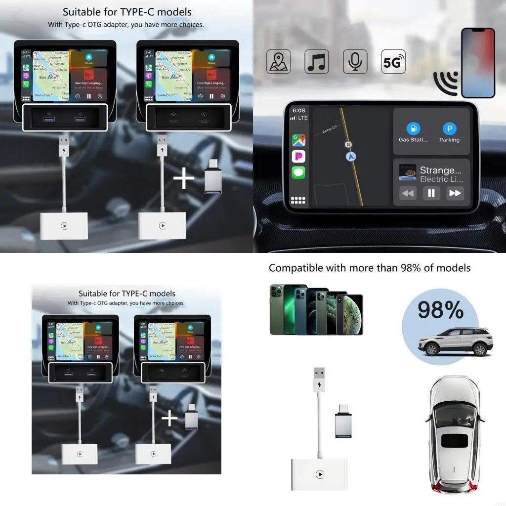 

L41E CarPlay Dongle преобразует проводное в беспроводное автоматическое подключение CarPlay с OTG-конвертером Type-C для iOS