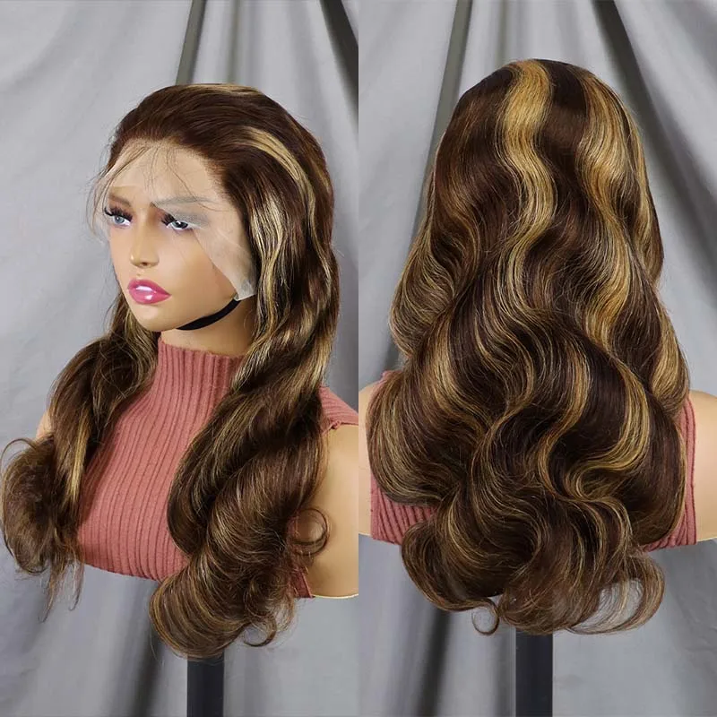 Ombre Lace Front Wig Human Hair 4/27 Highlight Lace Frontal Wig Human Hair Honey Blonde SD Clear Lace Body Wave Pre Plucked