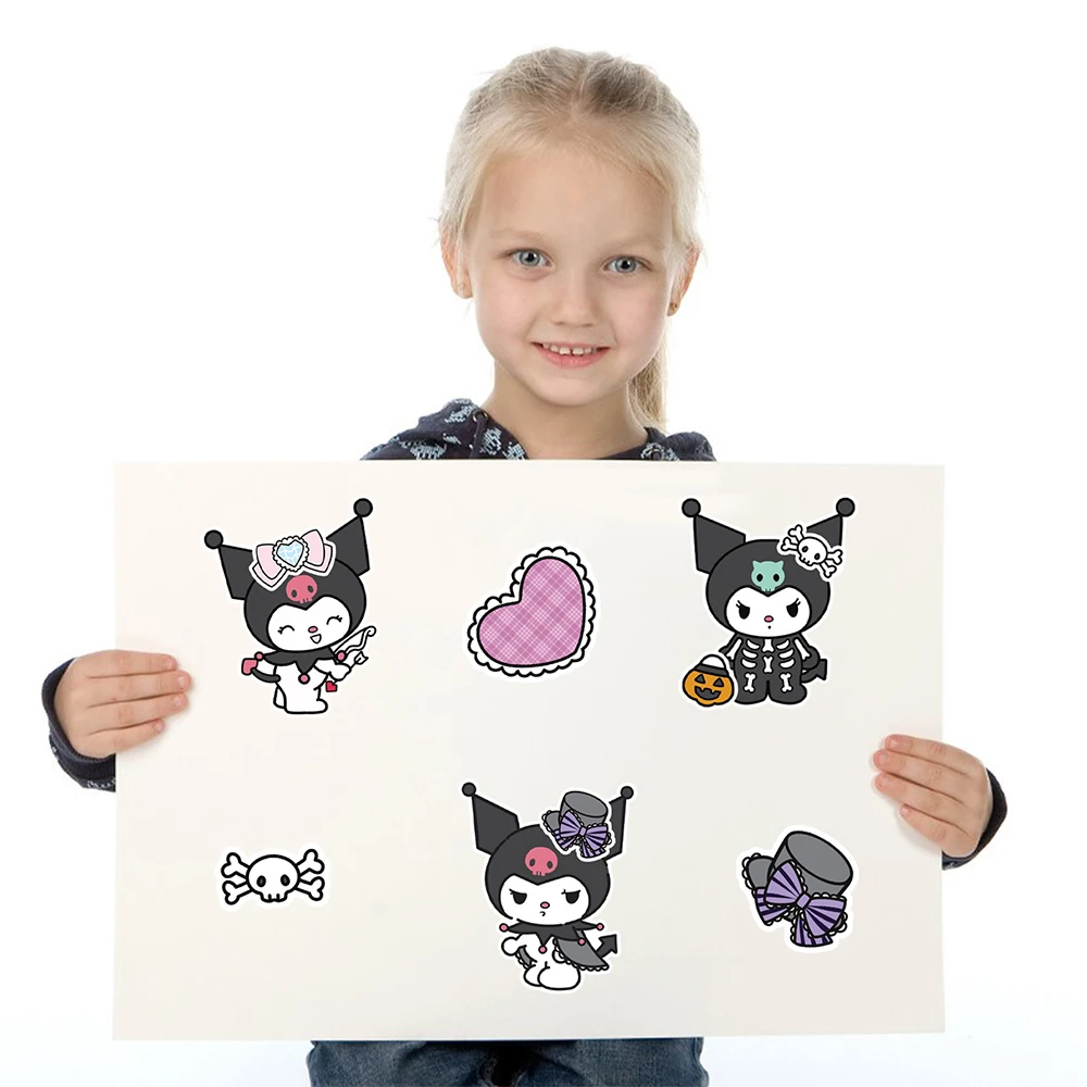 8/16 fogli Kawaii Sanrio Kuromi Puzzle Stickers Make a Face DIY Fun Party Game assemblare Jigsaw decalcomanie Cute Cartoon Kids Toy Gift