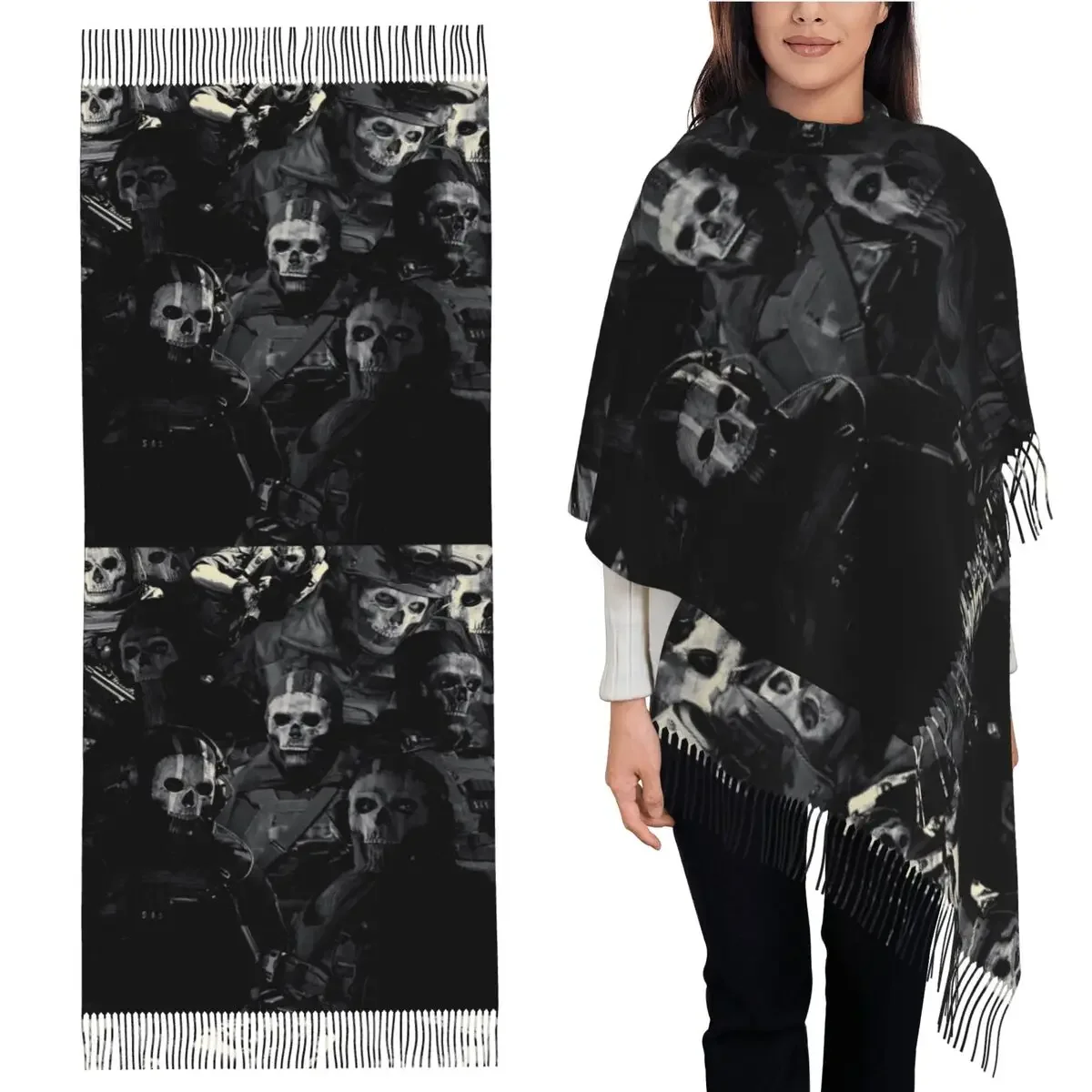 

Simon Ghost Riley шарф с кисточками, женские мягкие теплые шали и накидки, длинная осенне-зимняя шаль