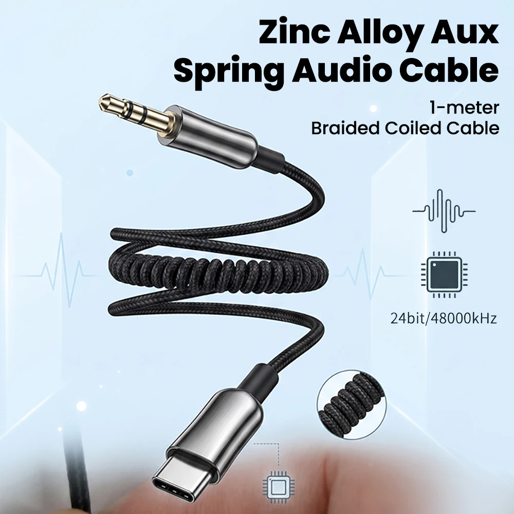 Type C to 3.5mm Car Spring Retractable Audio Cable USB C To 3.5MM Male Aux Speaker Cable HiFi Sound USB C To 3.5mm Aux Adapter