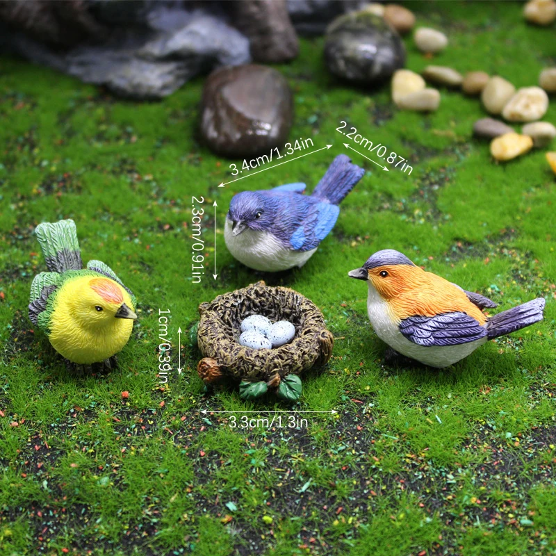 Birdie Figurines Gardening Ornaments 4Pcs/Set Bird's Nest Bird Eggs Landscape Mini Bonsai Simulation Model Dollhouse Decor