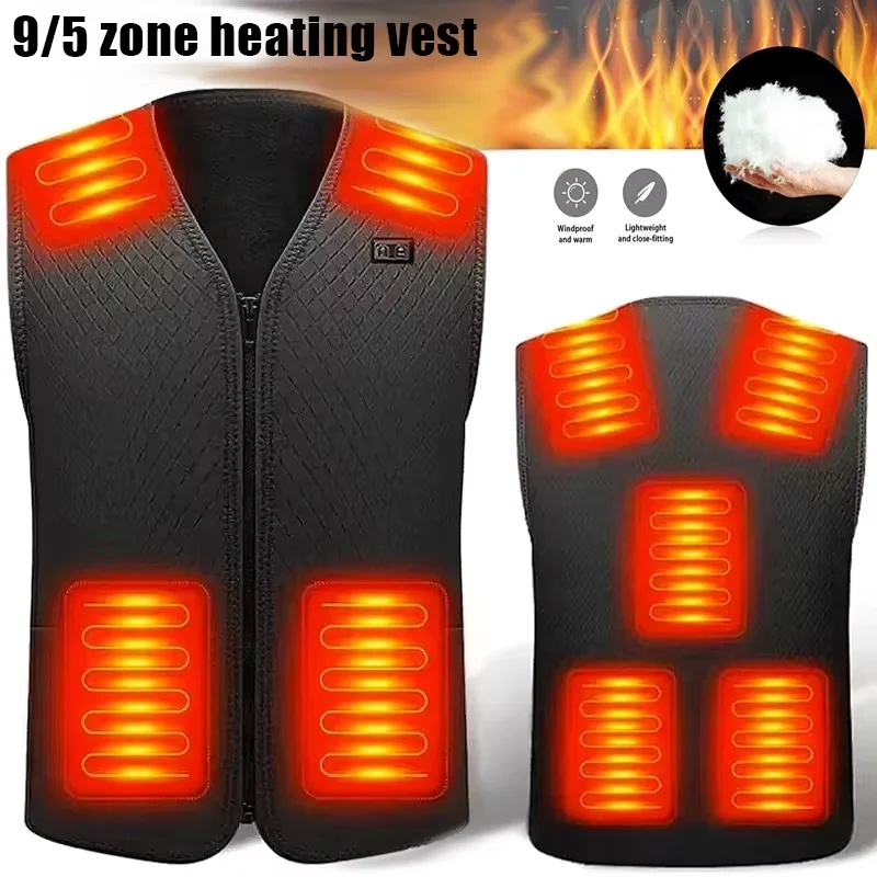 Winter Heated Jacket 9/5Zone Safety Intelligent Fast Heating Electric Warm Vest Suitable for Outdoor Sports Skiing Riding Unisex