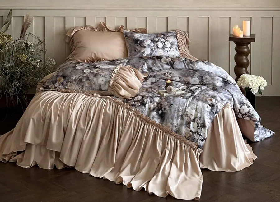 Romantic fairyfair french floral brown coffee grey bedding set,full queen king home textile bed skirt pillow case duvet cover