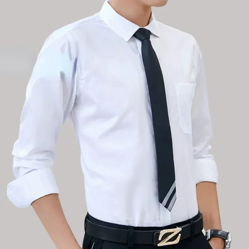 High-end Professional Tooling Business Shirt Men Long Sleeve Fashion Men's Shirt Logo Solid Color White Inch Shirt