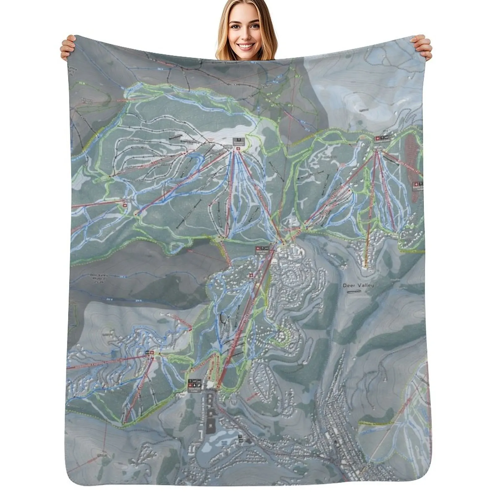 

Deer Valley Resort Trail Map Throw Blanket Soft Plush Blanket as Housewarming Gift