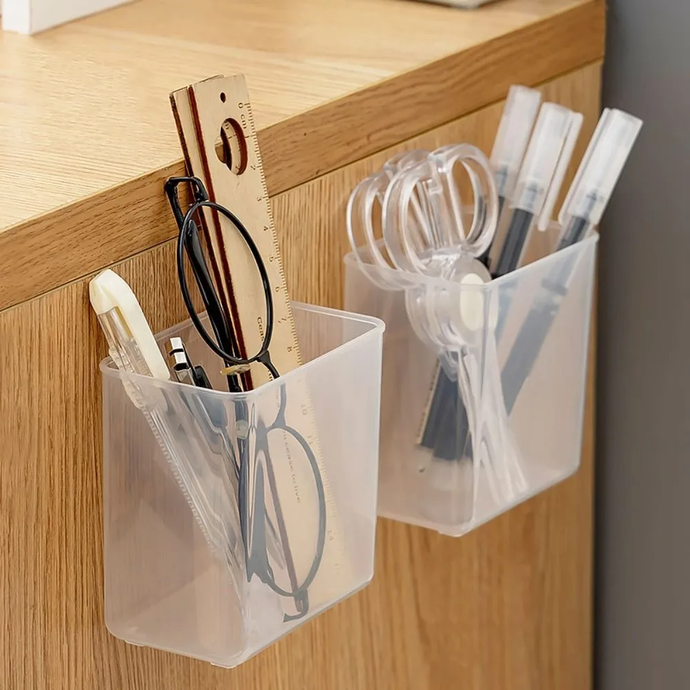 Transparent Wall Mount Pen Pencil Holder Large Capacity Multifunction Pencil Storage Box Pen Stand Self-adhesive