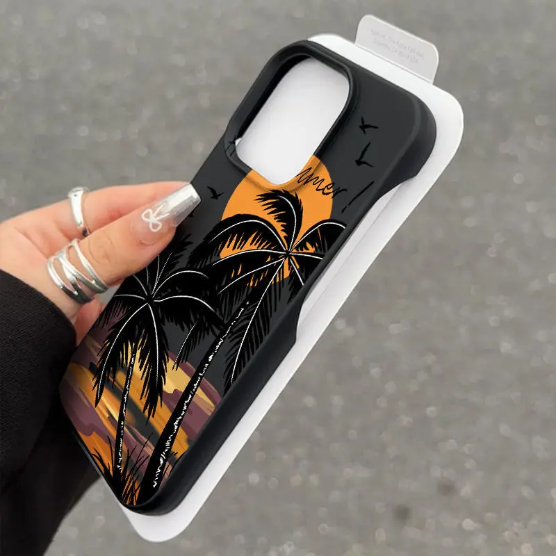 Summer Sunset Coconut Tree For IPhone 17 16 15 Pro Max Phone Case Borderless 14pro 13 Anti fall 12 11 Soft High-quality Cover