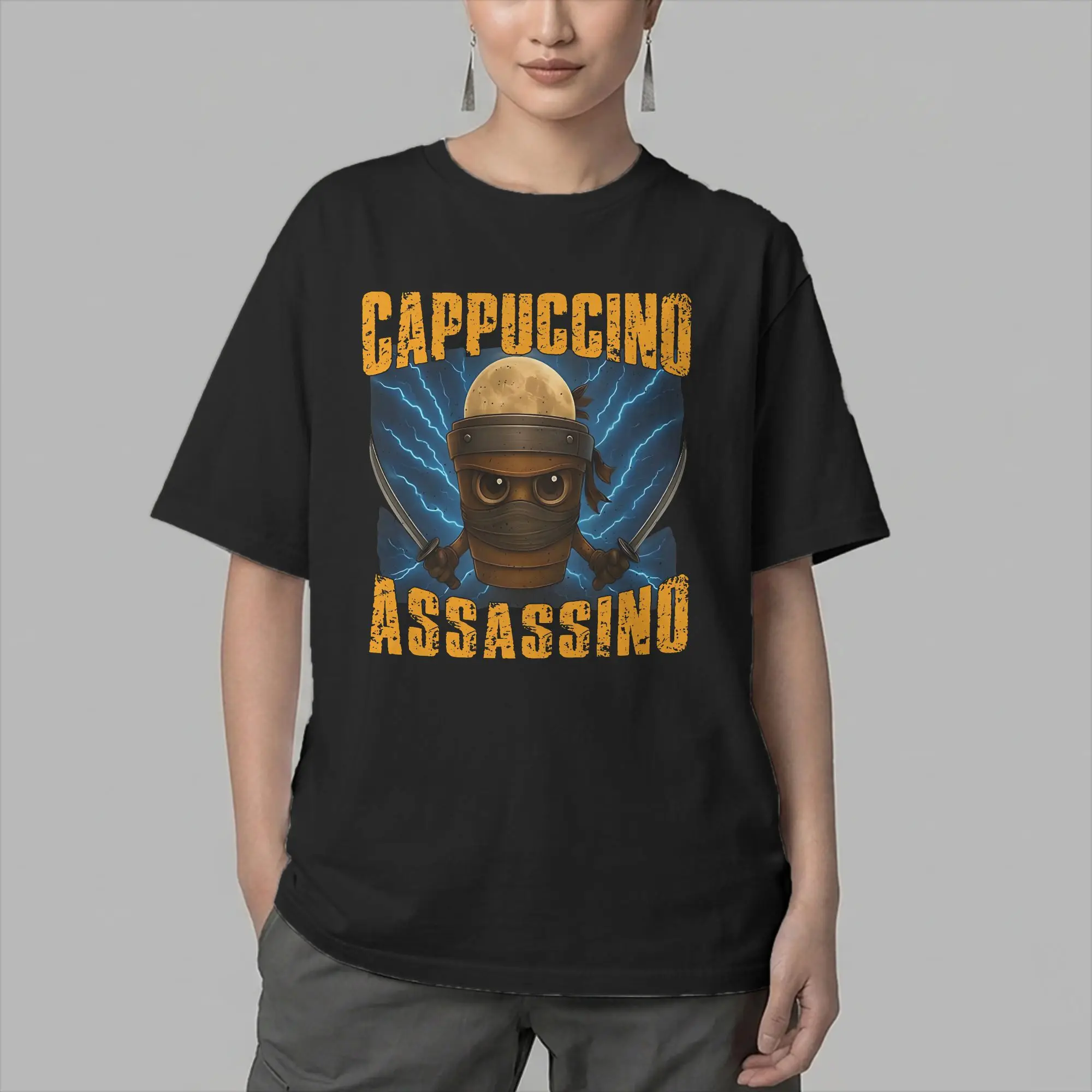 Cappuccino Assassino Funny Italian Brainrot T-Shirts Men  Casual Cotton Tees O Neck Short Sleeve T Shirts 4XL 5XL 6XL Clothing