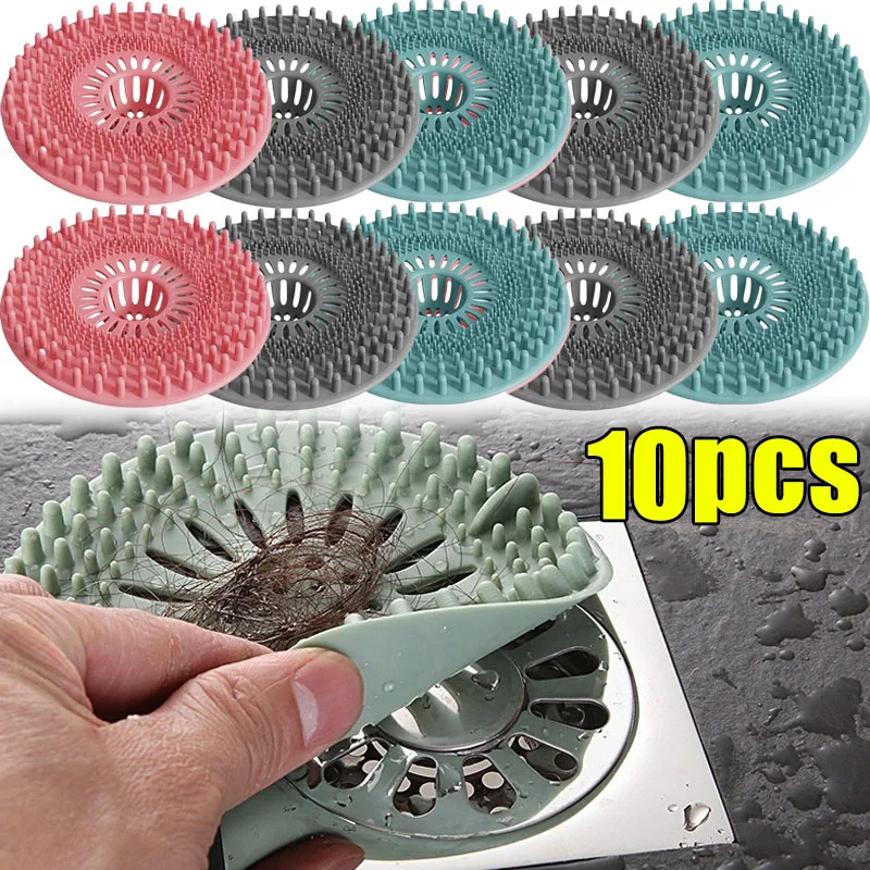 10pcs Hair Filter Sink Anti-Blocking Strainer Deodorant Silicone For Bathtub Shower Floor Kitchen Sink Strainer Hair Trap Tools
